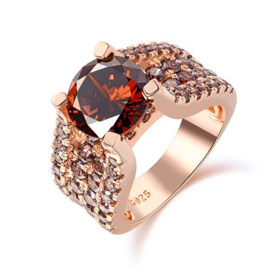 Sterling Silver Elegant Four Prong Round Cut Chocolate Engagement Ring