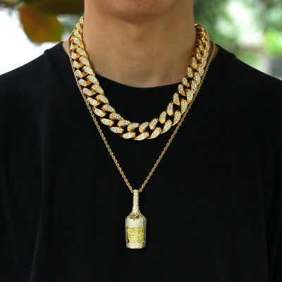 Whiskey Bottle Pendant With Full Diamonds And Micro Zirconias