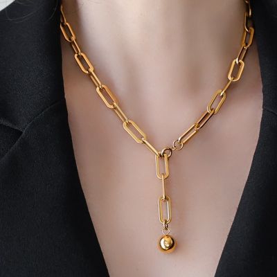 Premium Feeling 18K Gold Plated Chunky Chain Small Gold Ball Long Necklace