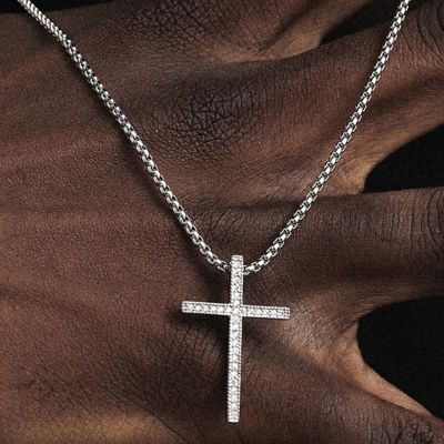 Diamond Small Cross Necklace Men's Zirconia Full Diamond Pendant