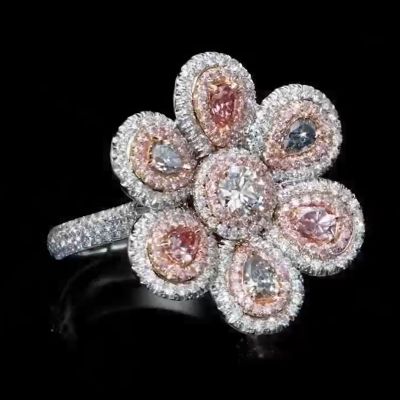 4CT One-of-a-kind Pink Diamond Multicoloured Flower Cocktail Ring