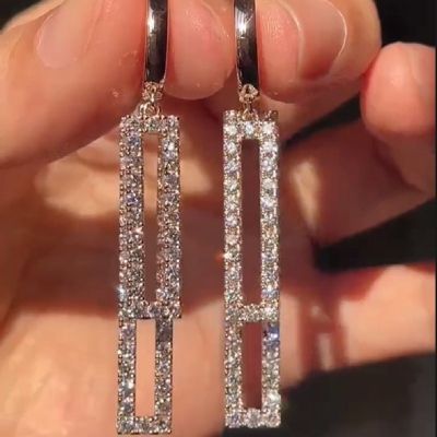 14K White Gold Diamond Hanging Earrings
