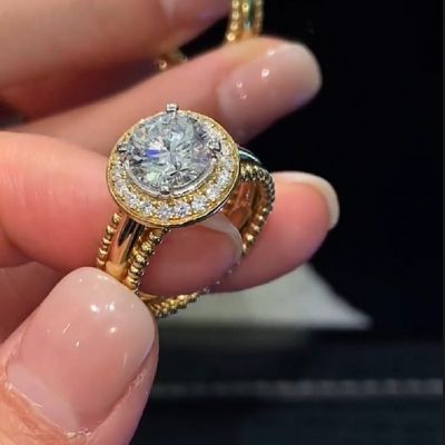 3.0CT Eternity Halo Pave Round Zircon Engagement Ring