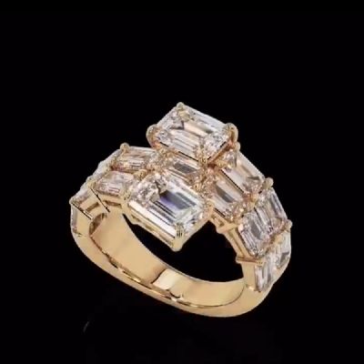 4.0 Ct Graduated Emerald Cut Diamond Pave Set Wrap Engagement Ring