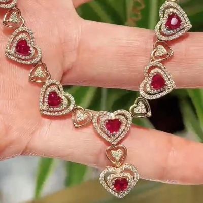 5ct Moteeya Red And White Heart Cut Rose Gold Platted Royal American Zircon Necklace
