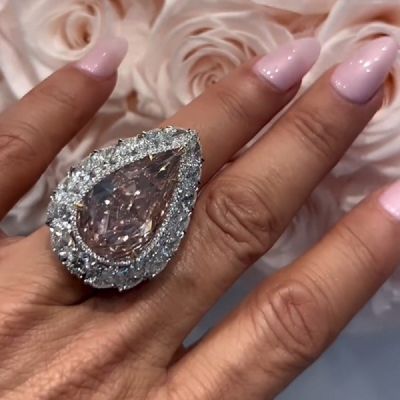 15.0 CT Light Brown Pear Shape Smokey Topaz Engagement Ring