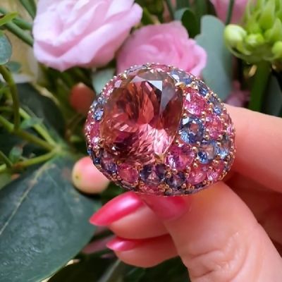4.0CT Oval Cut Pink Tourmaline Cocktail Ring