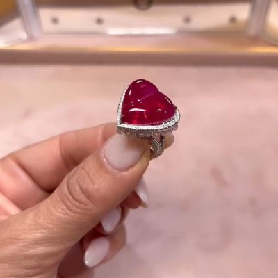 3.0 CT Heart Lab Created Red Ruby Women's Wedding Ring