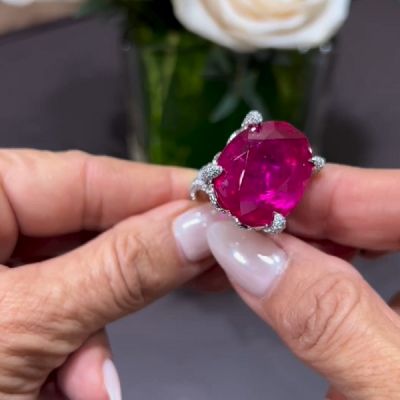 54.0 CT Stunning Oval Cut Ruby Diamond Paved Vintage Engagement Ring