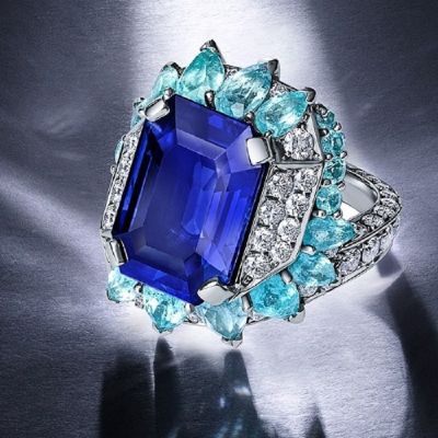10.97 Carat Emerald Cut Burmese Sapphire Zircon Ring