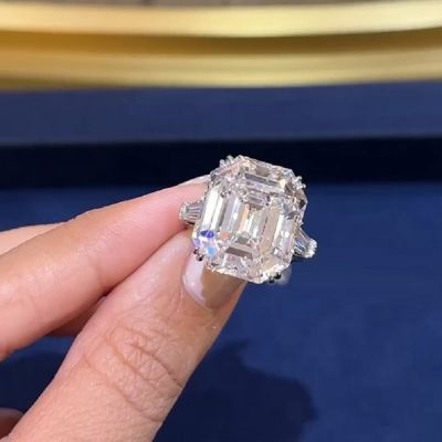 20.52 Carat Emerald Cut Kite Three Stone Diamond Ring