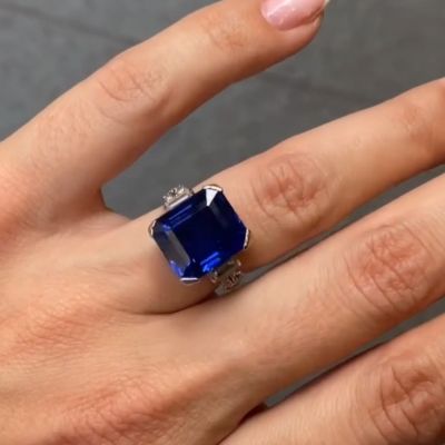 11.88 Carat Emerald Cut Natural Sapphire Engagement Ring