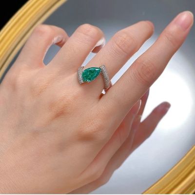 4.7 Carats Diamond Pear Shaped Bluish Green Band Style Engagement Ring