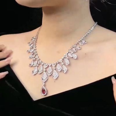 55 Carats Pear Cut Overlapping V-shaped Spring Luxury Pendant Necklace