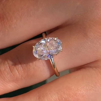 3.0 Carats Oval Cut Halo Diamond Solitaire Engagement Ring