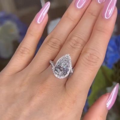 2.30 Carat Pear Shaped Diamond Paired Micro Pave Engagement Ring