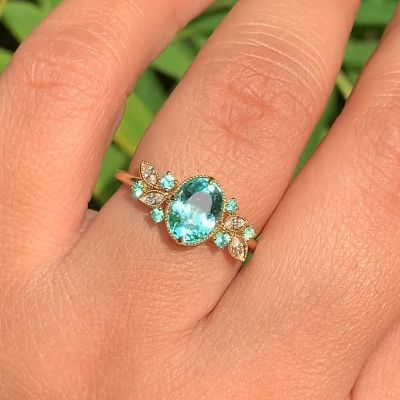 1.5 Carat Teal Blue Green Oval Custom Diamond Ring