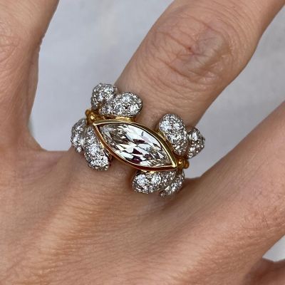 1.0 Carat Vintage Estate Old Marquise Shape Cut Zircon Ring