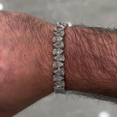 20ct Pear-cut Diamond Sterling Silver Handmade Bracelet