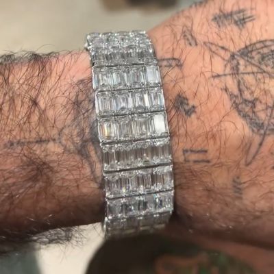 50ct Emerald Cut Diamond Sterling Silver Handmade Bracelet
