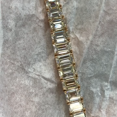 20ct emerald-cut diamond sterling silver handmade rose gold-plated bracelet