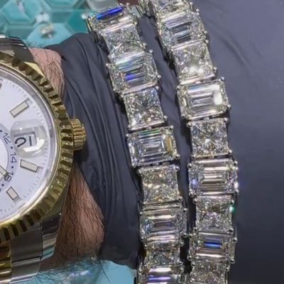 40ct Emerald-cut and Cushion-cut Sterling Silver Handmade Bracelet