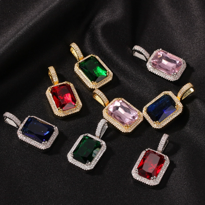 Mocha fluorescent square gemstone pendant all-match hip-hop necklace