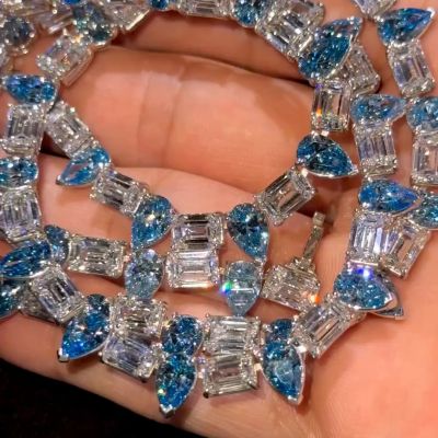 50ct pear-cut and emerald-cut diamond handmade sterling silver necklace