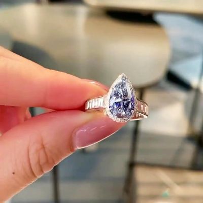 4ct Pear Cut Fancy Blue Sapphire Engagement Ring