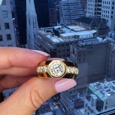 2ct Round Cut White Sapphire Men's Gold Ring
