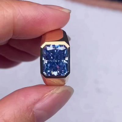 5ct Radiant Cut Blue Sapphire Men's Engagement Ring