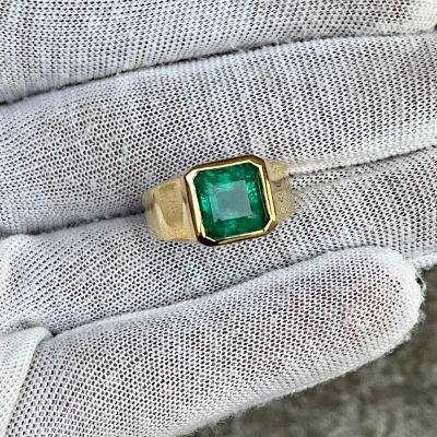 4ct Emerald Cut Emerald Sapphire Men's Engagement Ring