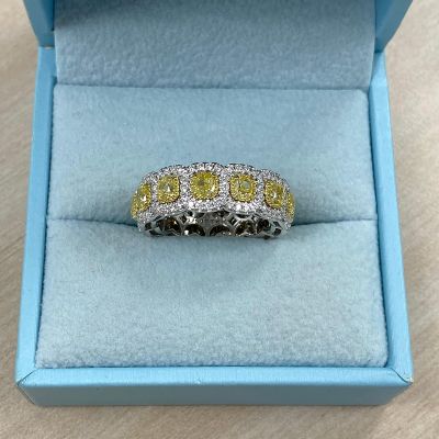 8.75ct Cushion Cut Yellow Sapphire Eternity Wedding Band