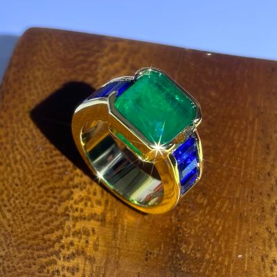 4ct Asscher Cut Emerald Ring in Sterling Silver
