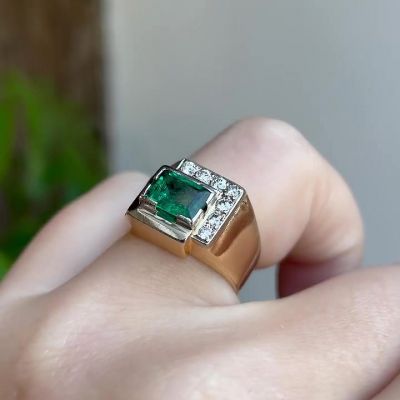 4ct Emerald Cut Sterling Silver Handmade Ring 