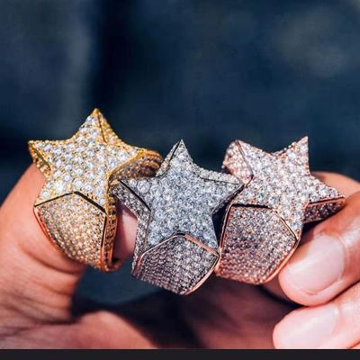 3CT New Hip-hop Style Zircon Five-pointed Star Ring