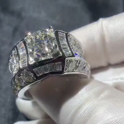 12ct round cut Zircon sterling silver luxury handcrafted men's ring