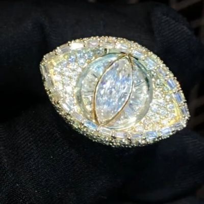 8ct marquise-cut sterling silver plated with yellow gold luxury handmade ring