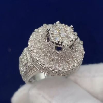 12ct round cut Zircon inlaid sterling silver handmade men's ring