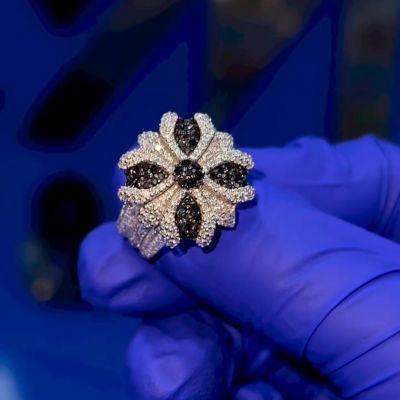 26ctw Zircon and Obsidian Luxury Sterling Silver Handmade Ring