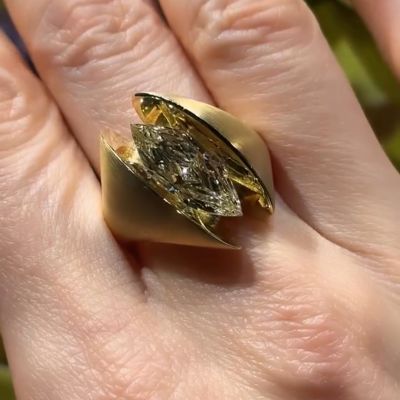 5ct Marquise Cut Diamond Handmade Sterling Silver Plated Yellow Gold Ring