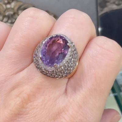 6ct oval-cut amethyst sterling silver plated Yellow gold handmade engagement ring