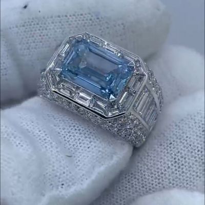 8ct cushion cut aqua blue diamond handmade sterling silver ring