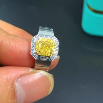 3ct Princess Cut Yellow Diamond Handmade Sterling Silver Ring