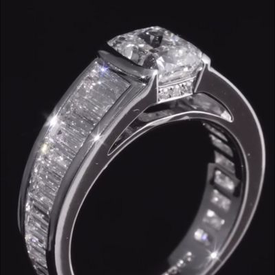 4ct Princess Cut Diamond Sterling Silver Ring