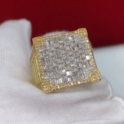 3ct cushion-cut Zircon sterling silver plated gold handmade ring