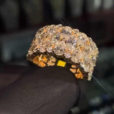 3ct pear-shaped zircon sterling silver plated with gold handmade ring