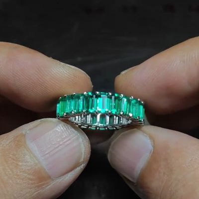 2ct Princess Cut Emerald Sterling Silver Handmade Ring