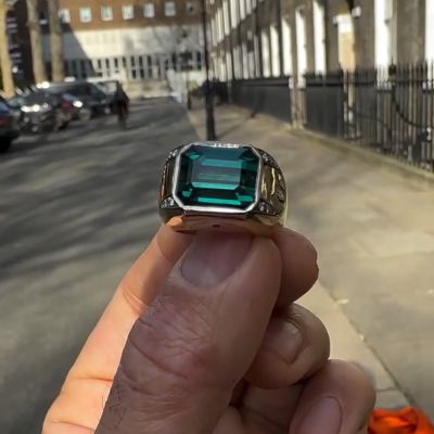8ct emerald-cut sapphire handmade sterling silver and yellow gold-plated ring