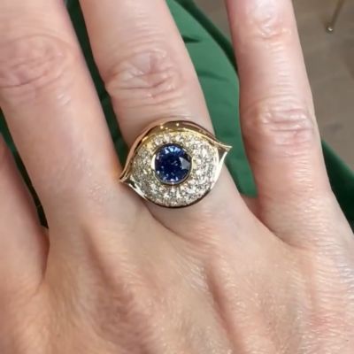 2ct round-cut sapphire handmade sterling silver and yellow gold plated ring